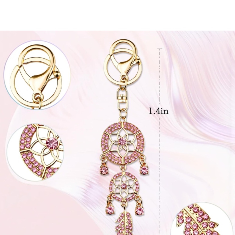 Pink Crystal Dreamcatcher purse/bag charm keychain - Picture 7 of 8